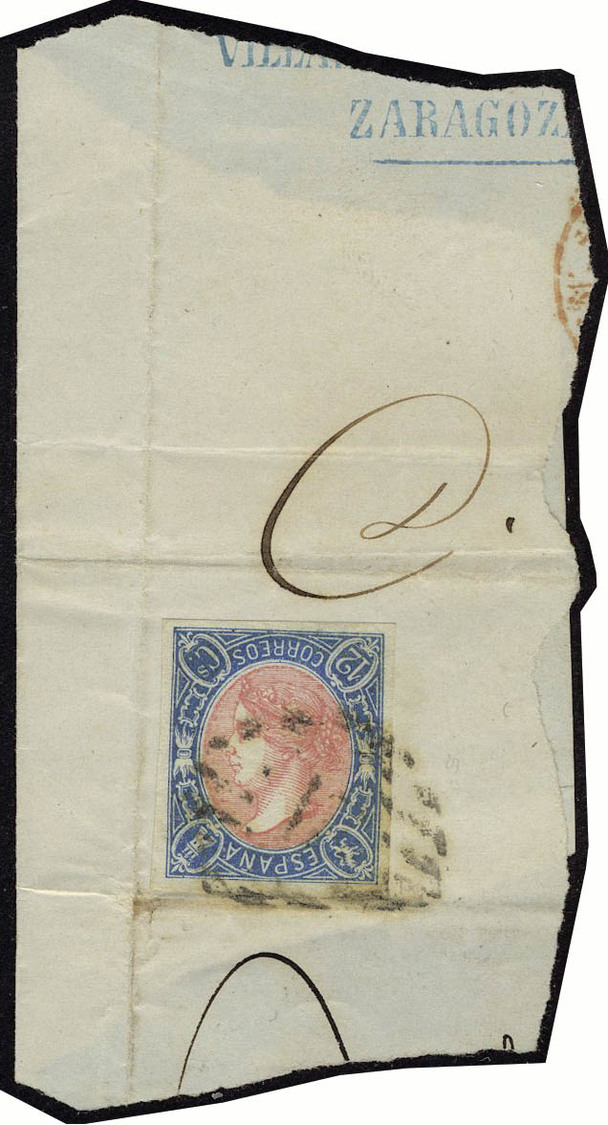 Fragment N° 67a, 12c Bleu Et Rose, Centre Renversé, Obl Sur Frgt, Superbe - Sonstige & Ohne Zuordnung