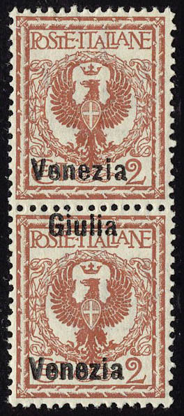 Neuf Sans Charnière N° 20, 2c Paire Verticale, 1ex Surcharge Venezia Seule Tenant à Normal, T.B. Sassone 20e. - Sonstige & Ohne Zuordnung