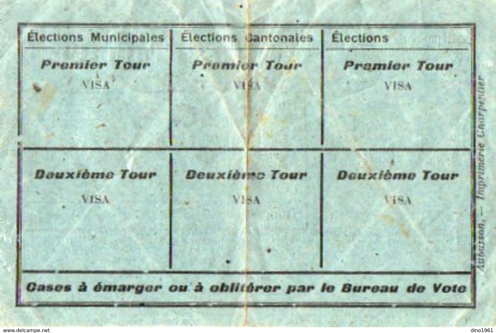 VP10.857 - Commune De CHENIERS -  Carte D'Electeur - Mr A. BARBAUD - Autres & Non Classés