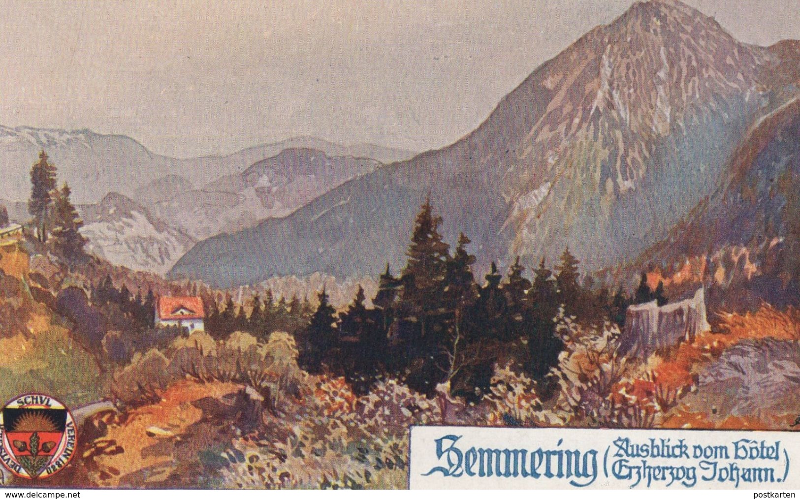 ALTE KÜNSTLER POSTKARTE SEMMERING AUSBLICK VOM HOTEL ERZHERZOG JOHANN Postcard Ansichtskarte AK Cpa - Semmering