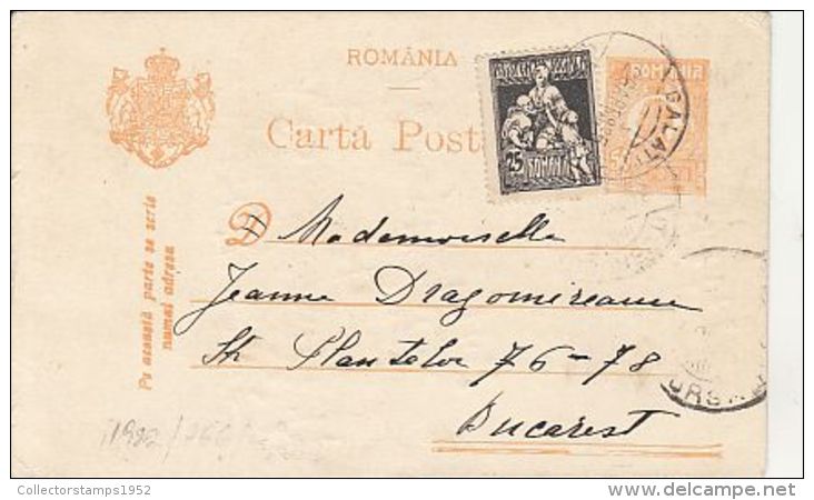 65400- KING FERDINAND, POSTCARD STATIONERY, SOCIAL ASSISTANCE STAMP, 1925, ROMANIA - Lettres & Documents