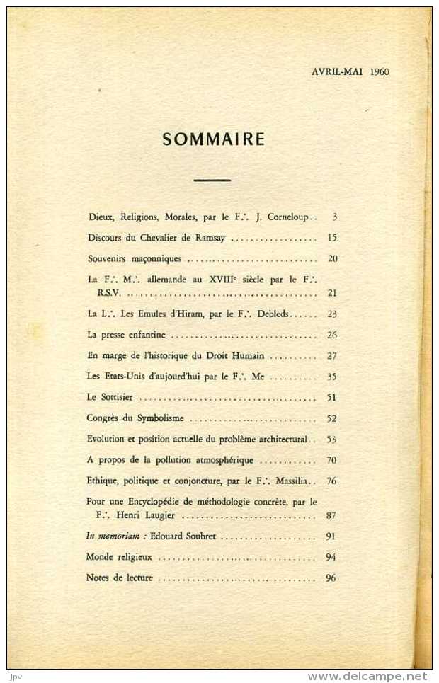 Bulletin Du Centre De Documentation Du Grand Orient De France. N° 20. AVR-MAI 1960. - Religión & Esoterismo