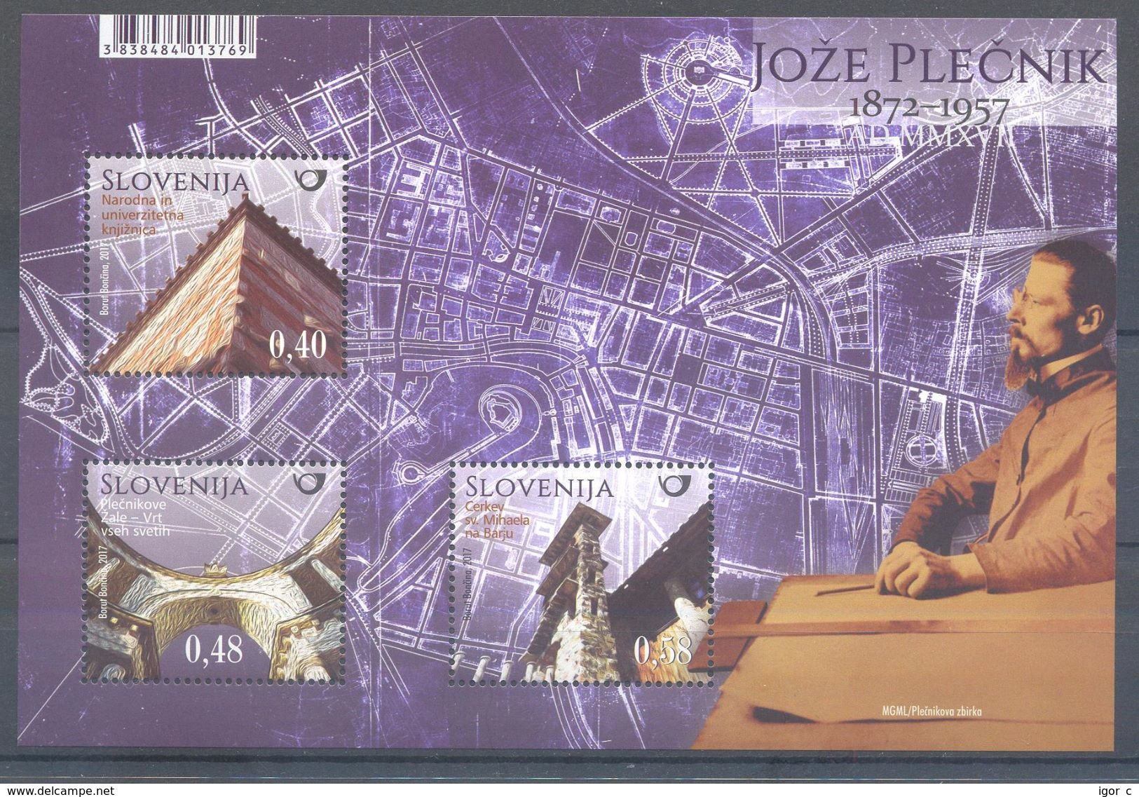 Slovenia 2017 Mint MNH ** S/S: Architecture Joze Plecnik National University Library Religion Church Ljubljana City Plan - Altri & Non Classificati