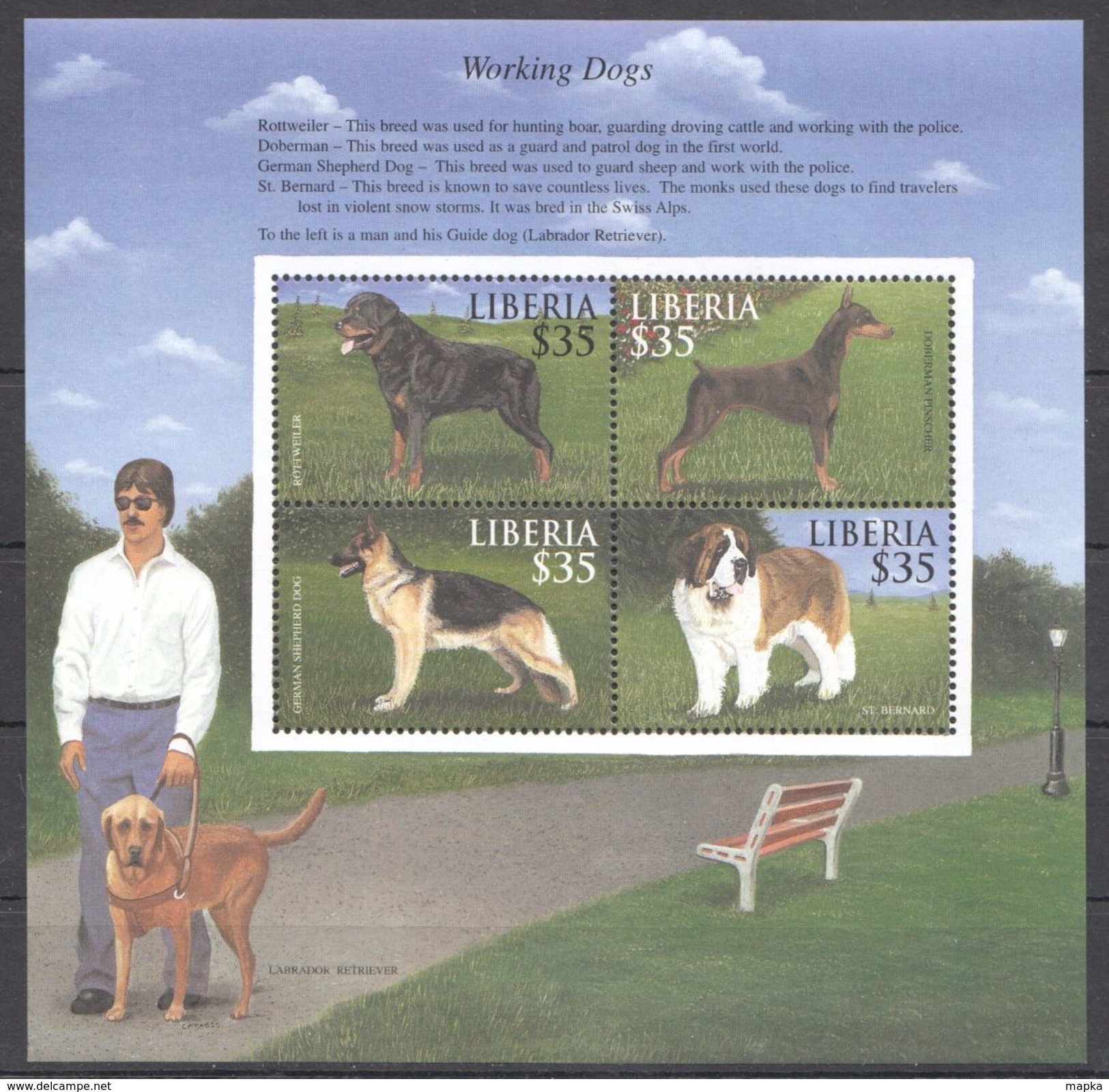 N305 LIBERIA FAUNA PETS WORKING DOGS 1KB MNH - Chiens