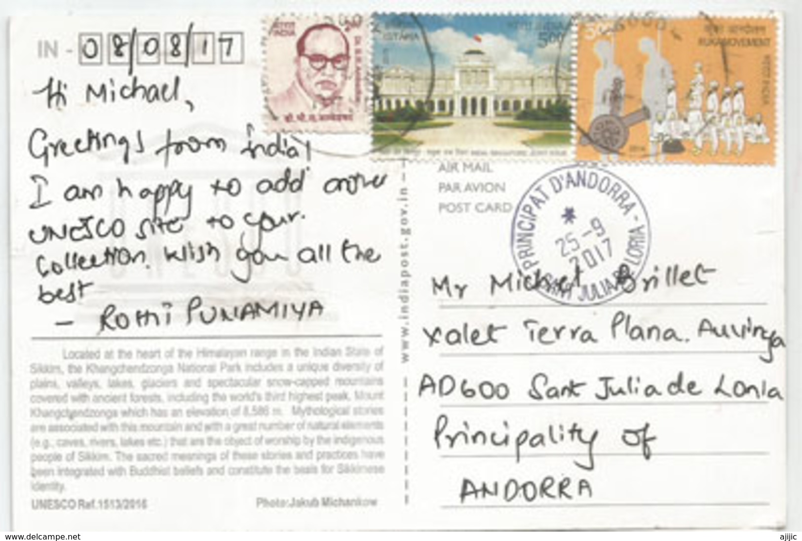 Mt.Kangchenjunga,8586 M, Third Highest Mountain In The World, Postcard Addressed To ANDORRA,with Arrival Postmark - Alpinisme