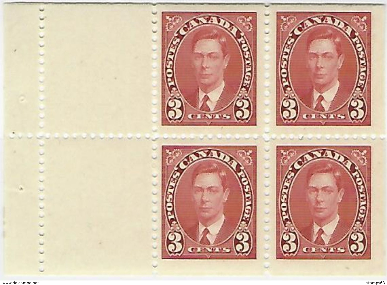 CANADA, 1937, Bookletpane Sc 359a, 4x3c, From Booklet SB 30 - Paginas De Cuadernillos