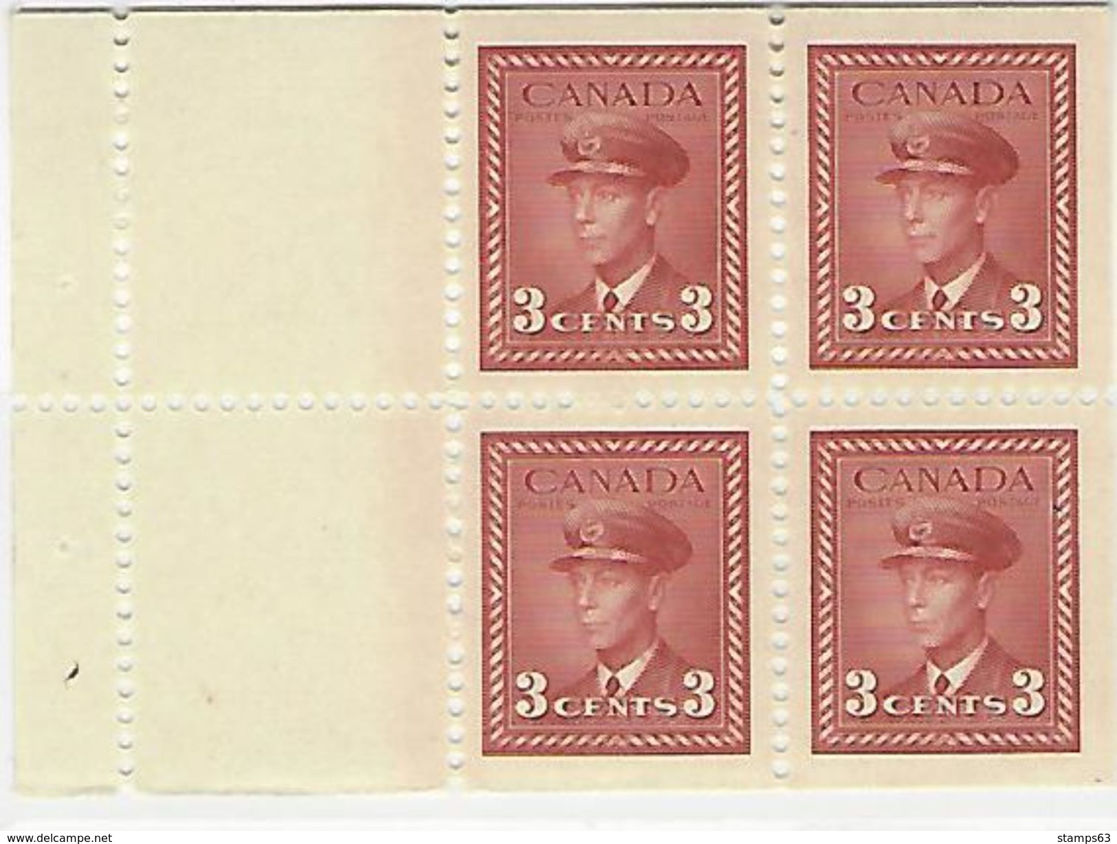 CANADA, 1942, Bookletpane  377a, 4x3c,  From Booklet SB 37 - Heftchenblätter