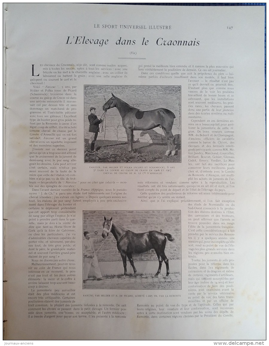 1909 LE BADMINTON - L'HOMME S'ENVOLE - ELEVAGE DANS LE CRAONNAIS - TROTTING D'HIVER - ANGLAIS ET BATARDS - Autres & Non Classés