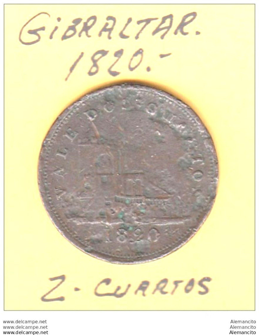 GIBRALTAR  MONEDA DE 2 CUARTOS  DEL AÑO 1820 - Gibraltar