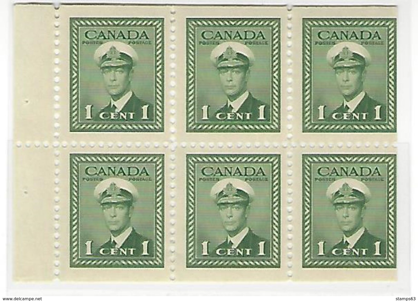 CANADA, 1942, Bookletpane 375b, 6x1c, From Booklet SB 39 - Heftchenblätter