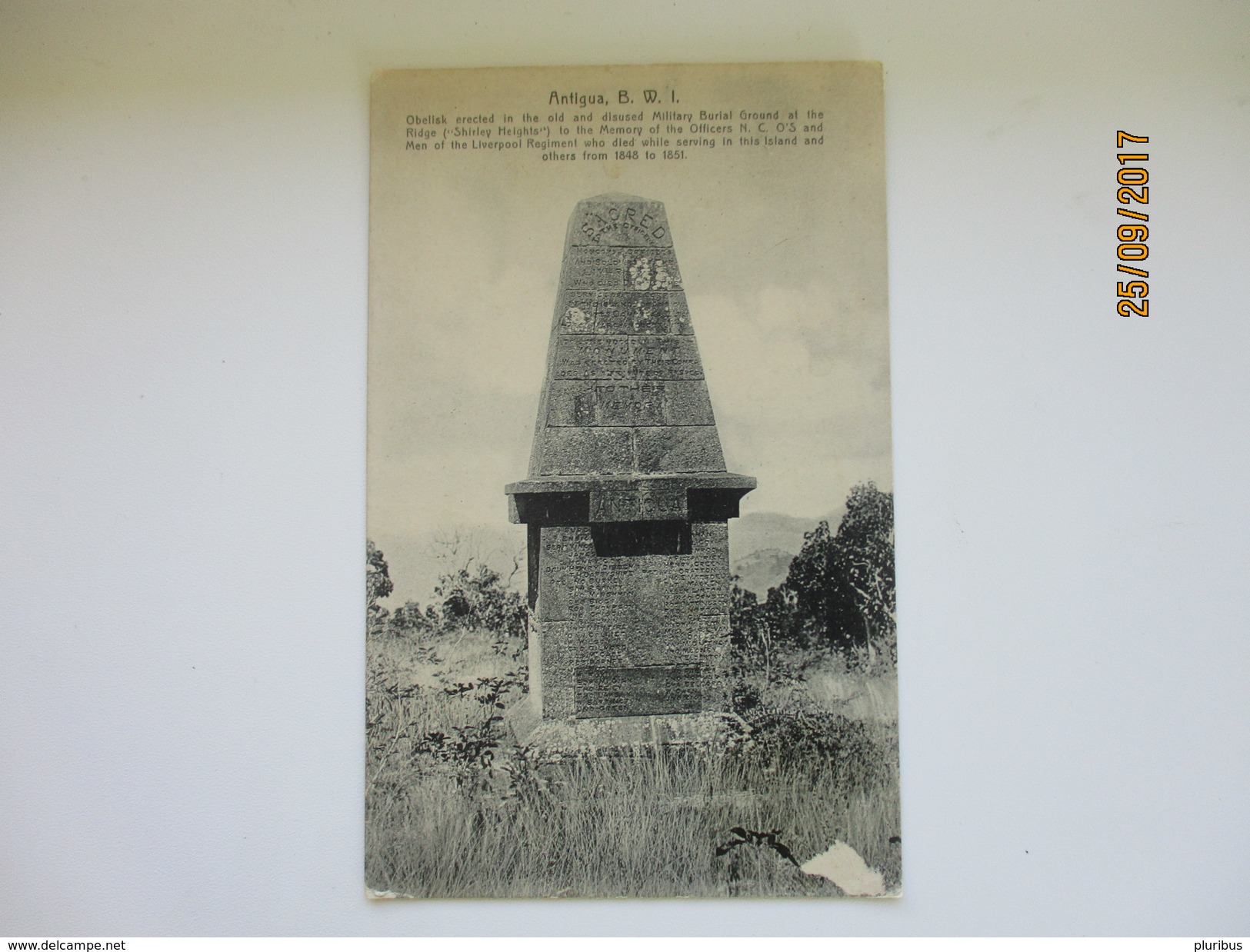 ANTIGUA BWI , OBELISK  , OLD POSTCARD , Ko - Antigua & Barbuda