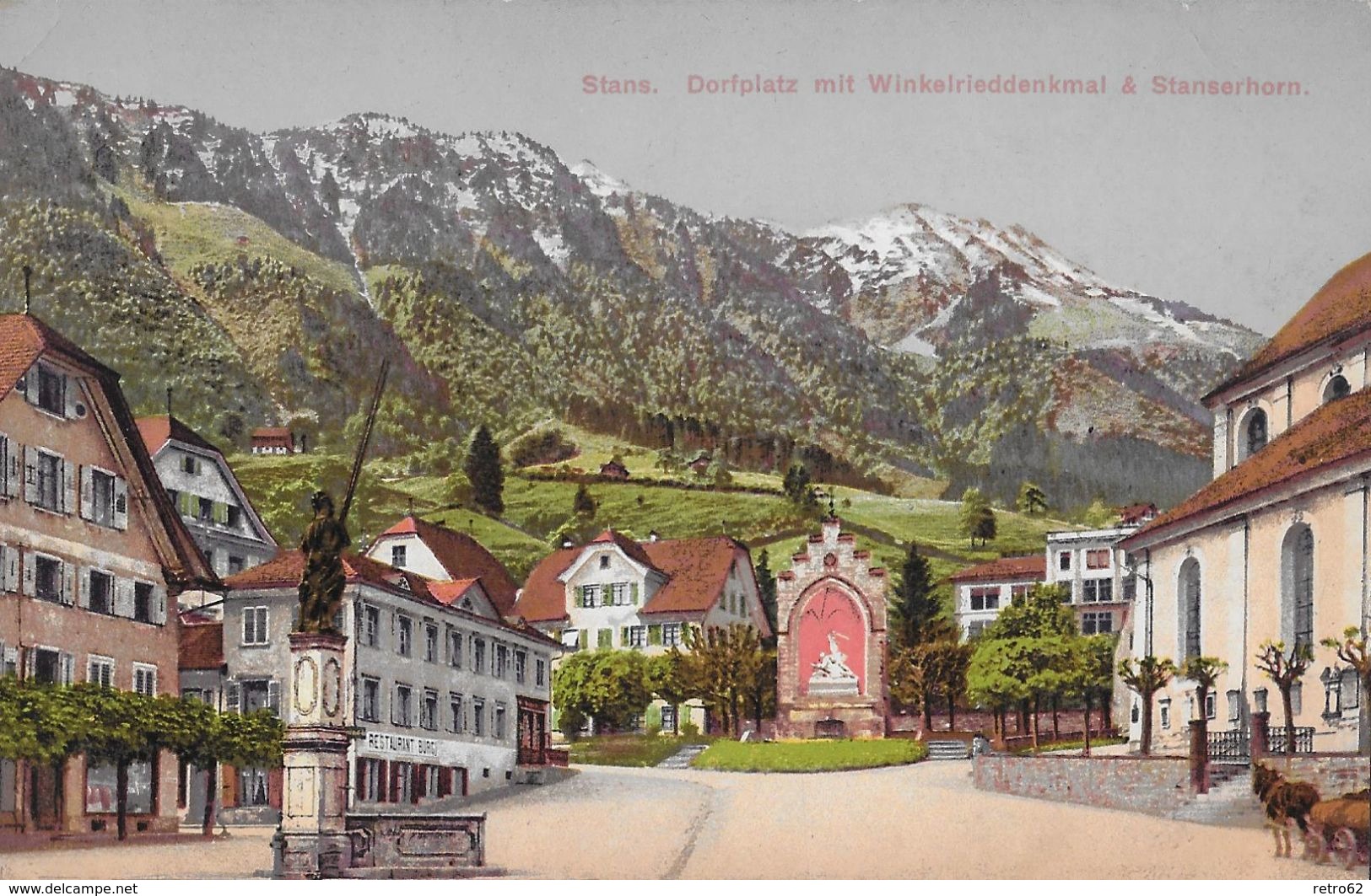 STANS - Dorfplatz Mit Winkelrieddenkmal & Stanserhorn, Ca.1920 - Stans