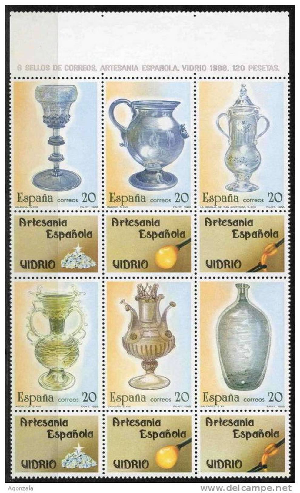 SERIE TIMBRES ESPAGNE NOUVEAUX 1988 HB ARTISANAT - VERRES - VERRES CALICES BOUTEILLES FIOLES - Vetri & Vetrate