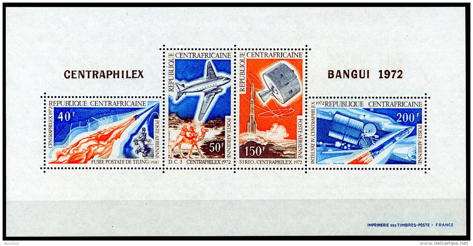 Central African Republic, 1972, Space, Airplane, Centraphilex Stamp Exhibition, MNH Sheet, Michel Block 7 - República Centroafricana