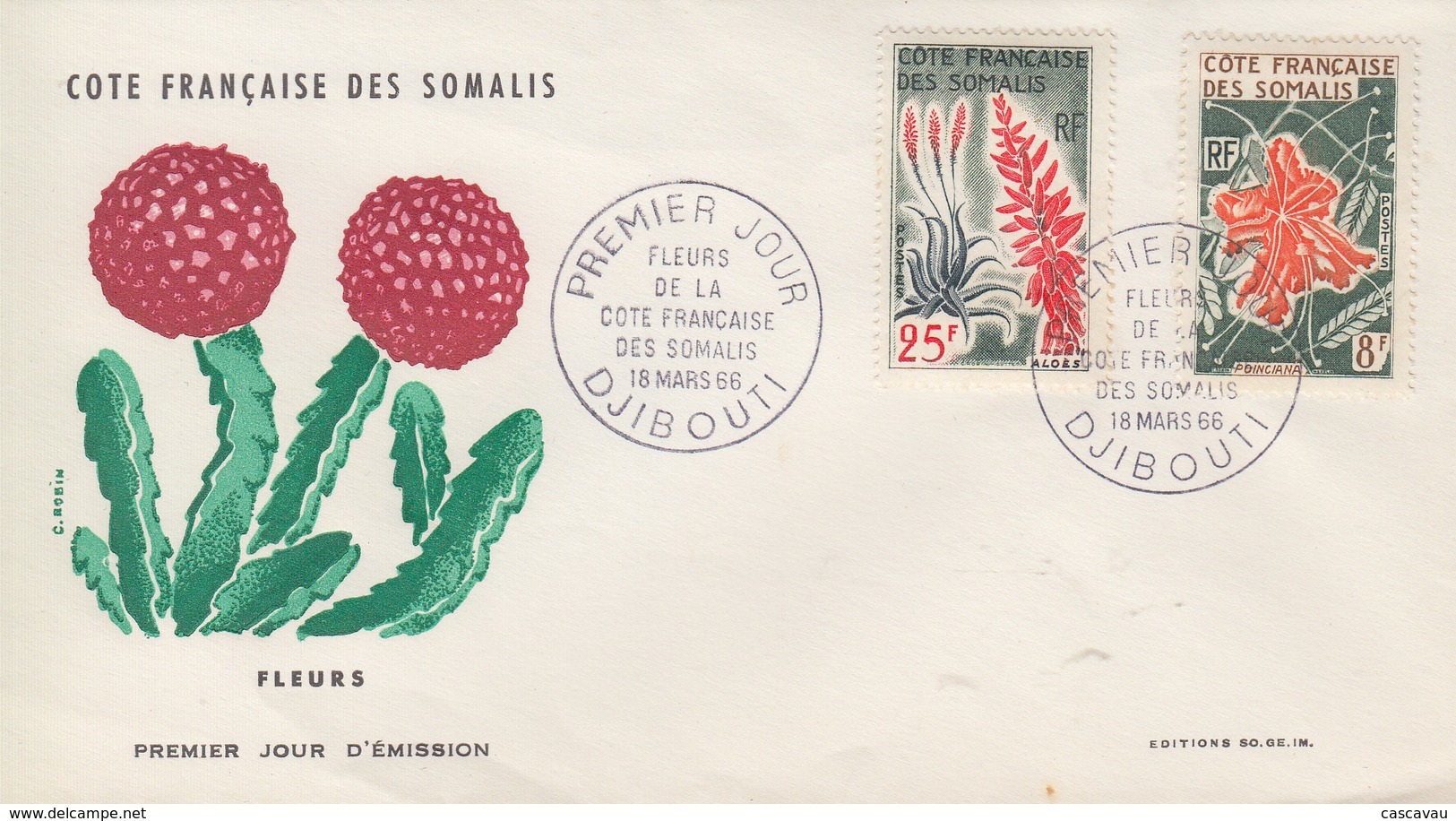 Enveloppe  1er  Jour  COTE  FRANCAISE  Des   SOMALIS    Fleurs   1966 - Otros & Sin Clasificación