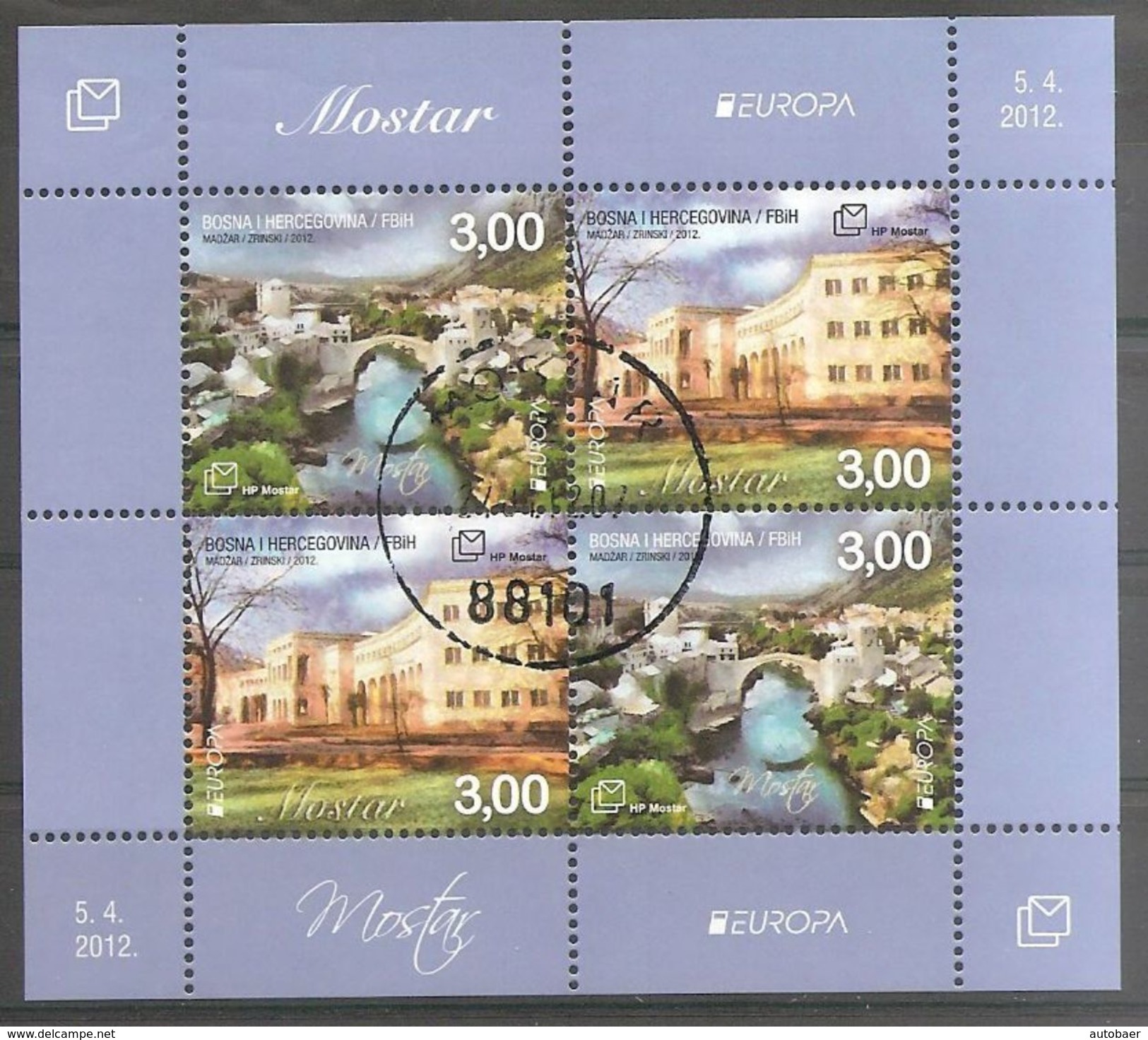 Bosna Bosnia Bosnien Mostar 2012 Europa Cept Michel Bl. 26 (337-38) Cancelled Used Obliteré Gestempelt - 2012