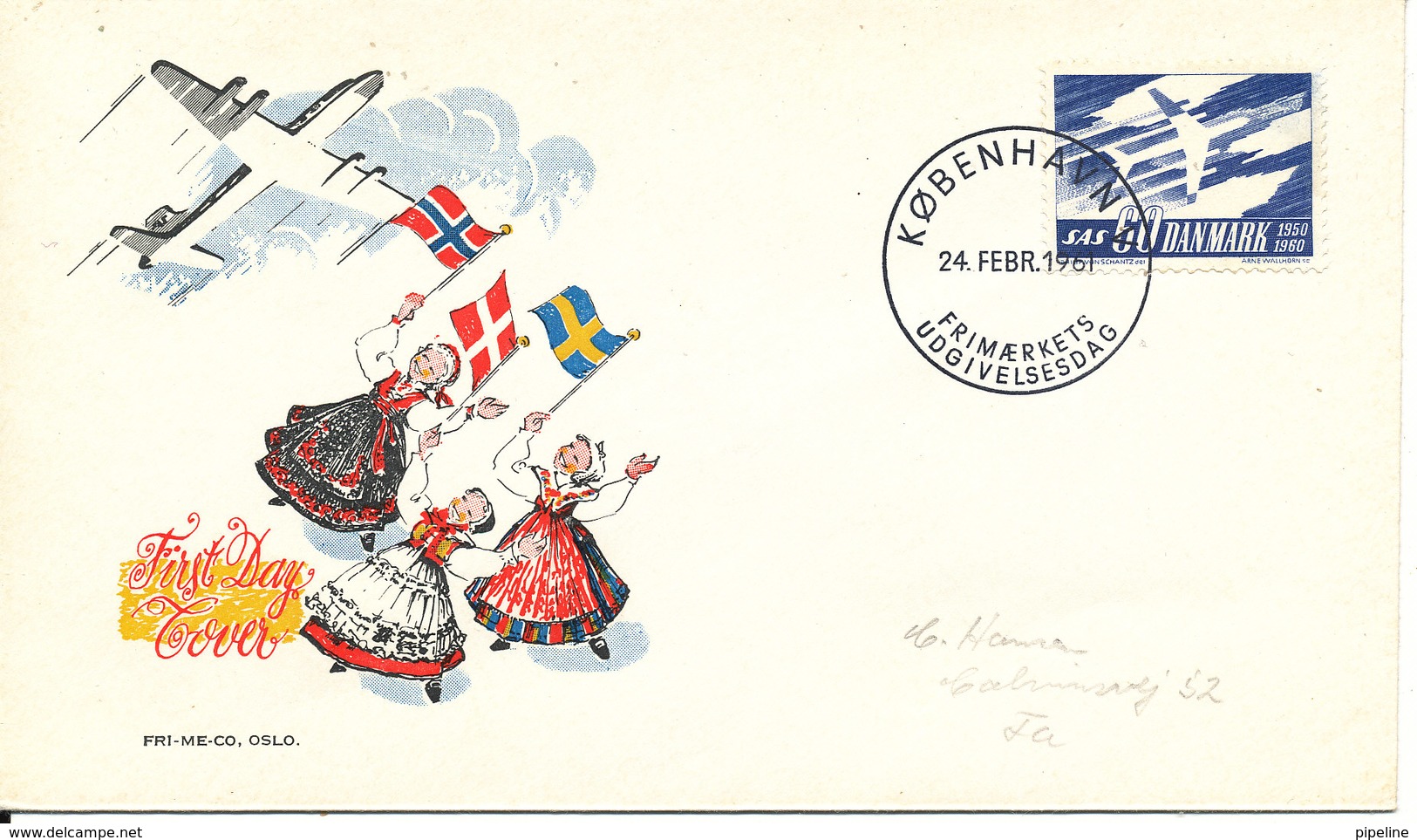 Denmark Fdc 14-2-1961 SAS 10 Anniversary With Cachet (Fri-me-co, Oslo) - FDC