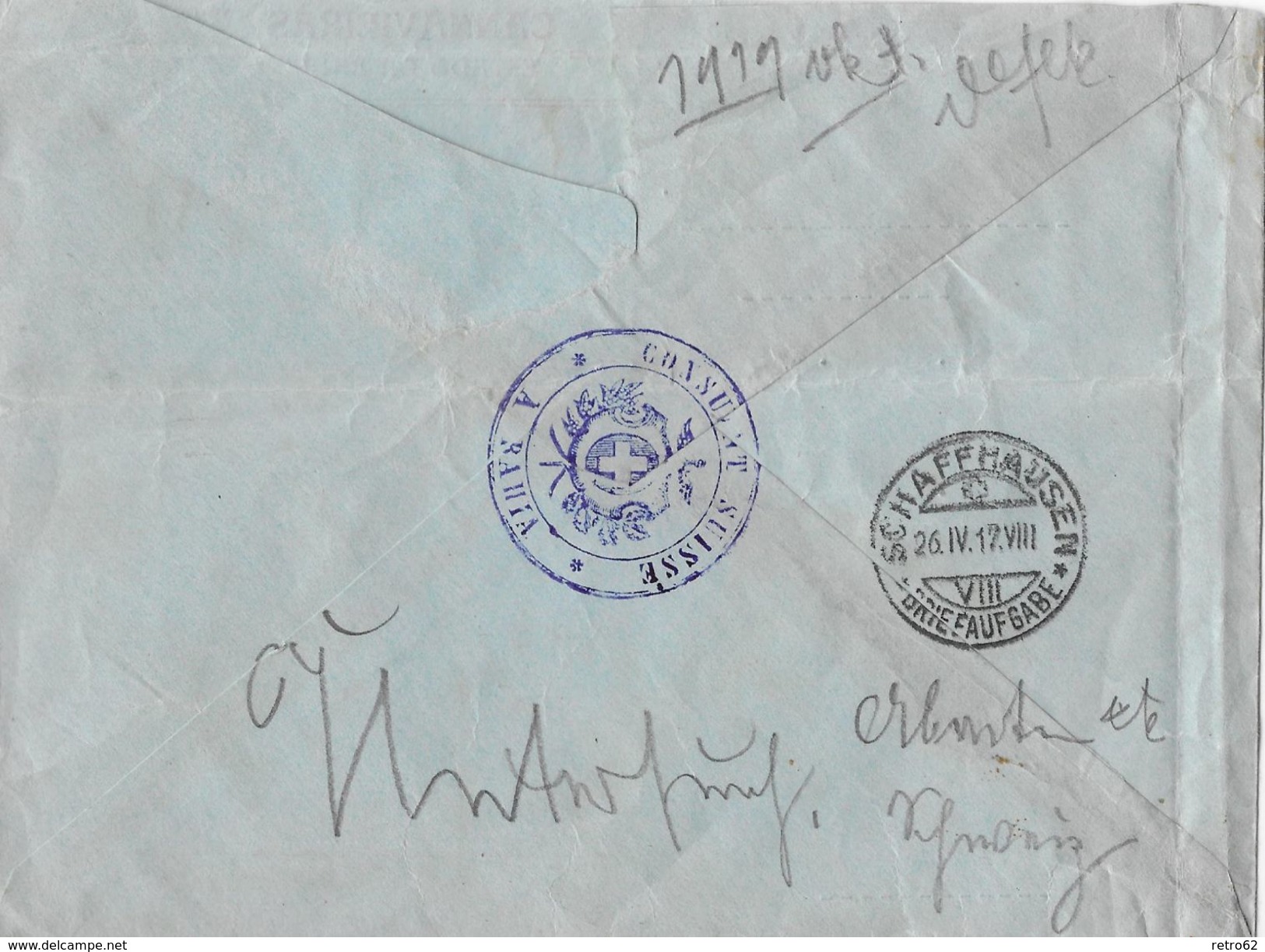 BAHIA 1912 - Letter Registrado Müller & Cia. To Schaffhausen Suissa, Stamp Consulat Suisse - Lettres & Documents