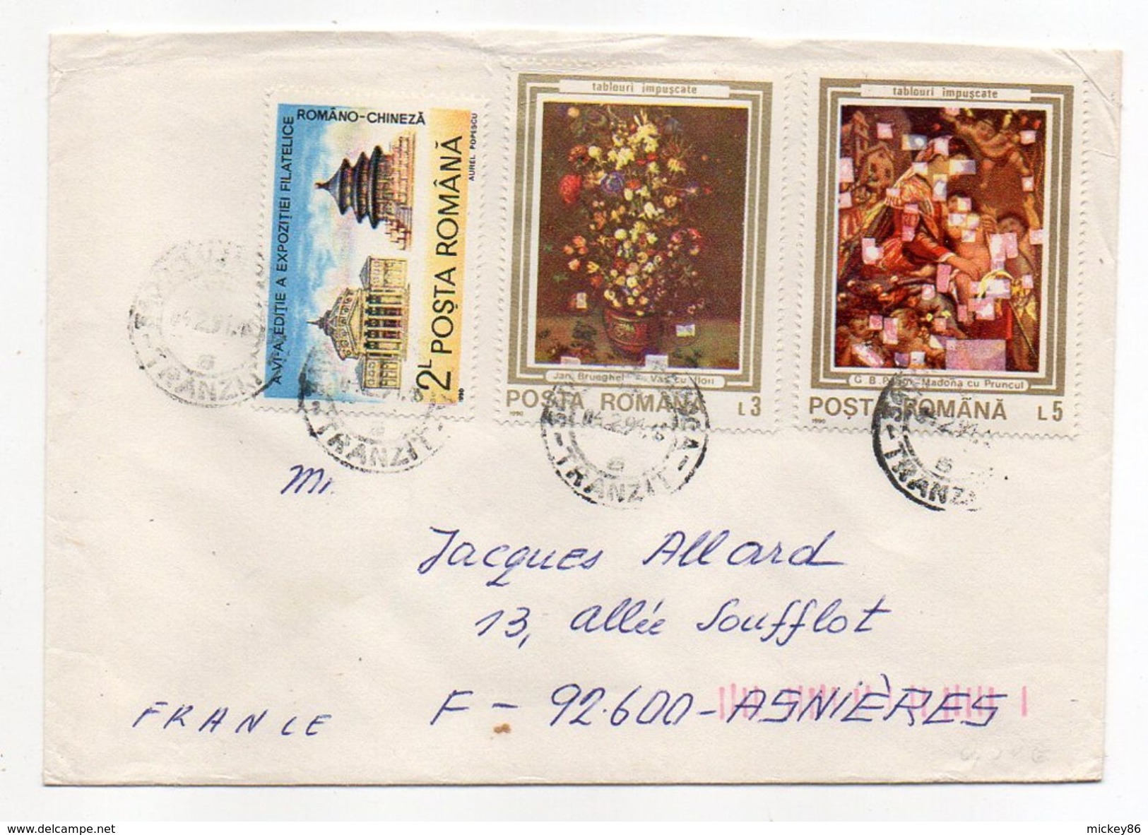 Roumanie-1990-Lettre De CLUJ-NAPOCA Pour ASNIERES-92(France) -beaux Timbres  -cachet CLUJ - Cartas & Documentos