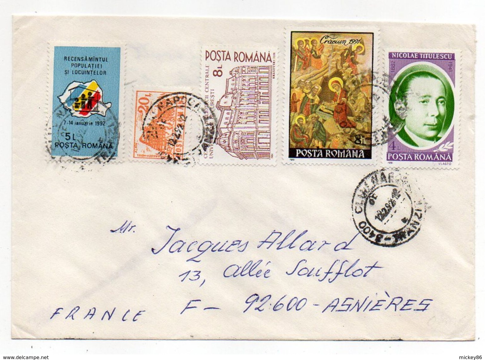 Roumanie-1992-Lettre De CLUJ-NAPOCA Pour ASNIERES-92(France) -beaux Timbres  -cachet CLUJ - Lettres & Documents