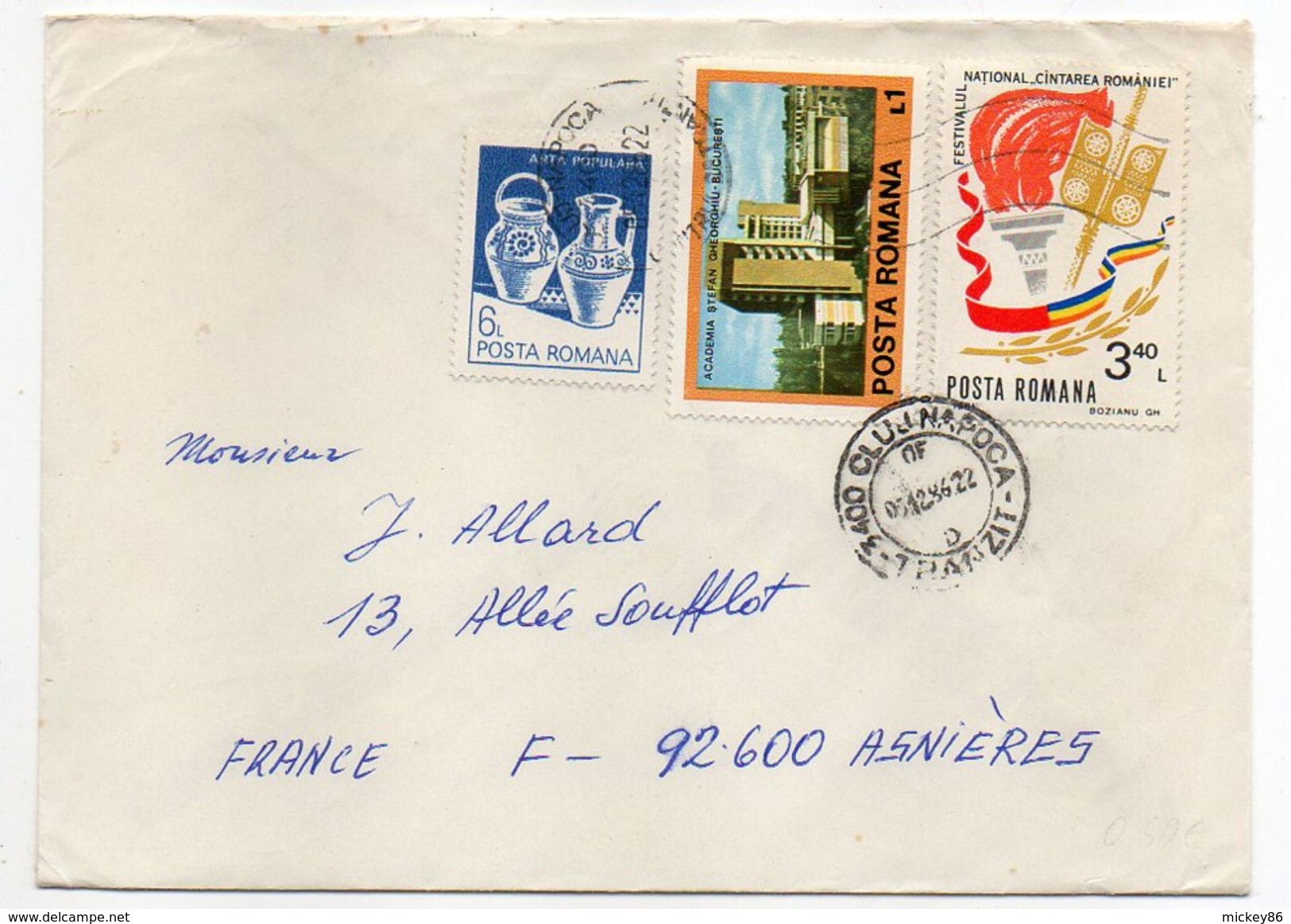 Roumanie-1986-Lettre De CLUJ-NAPOCA Pour ASNIERES-92(France) -timbres JO Los Angeles (canoe-halthérophilie.)-cachet CLUJ - Cartas & Documentos