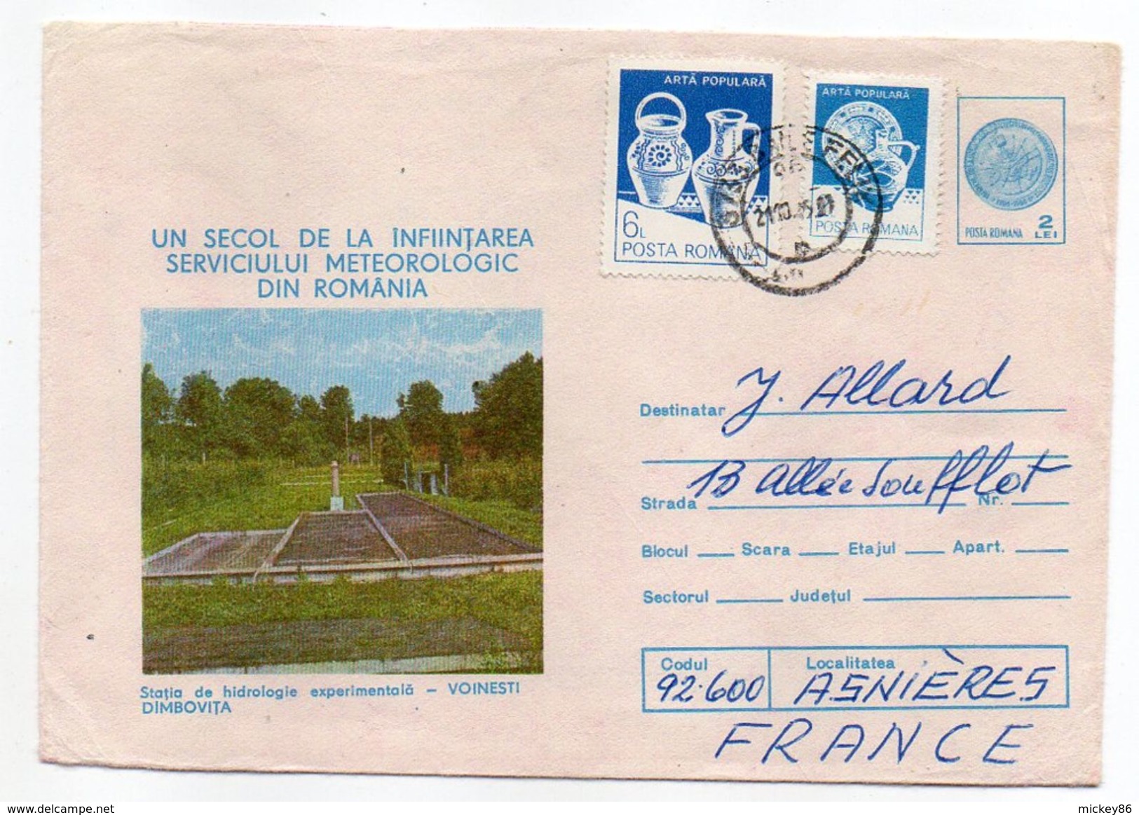 Roumanie-1985-Lettre De CLUJ-NAPOCA Pour ASNIERES-92(France) -Entier+timbres-cachet CLUJ-VOINESTI DIMBOVITA - Lettres & Documents