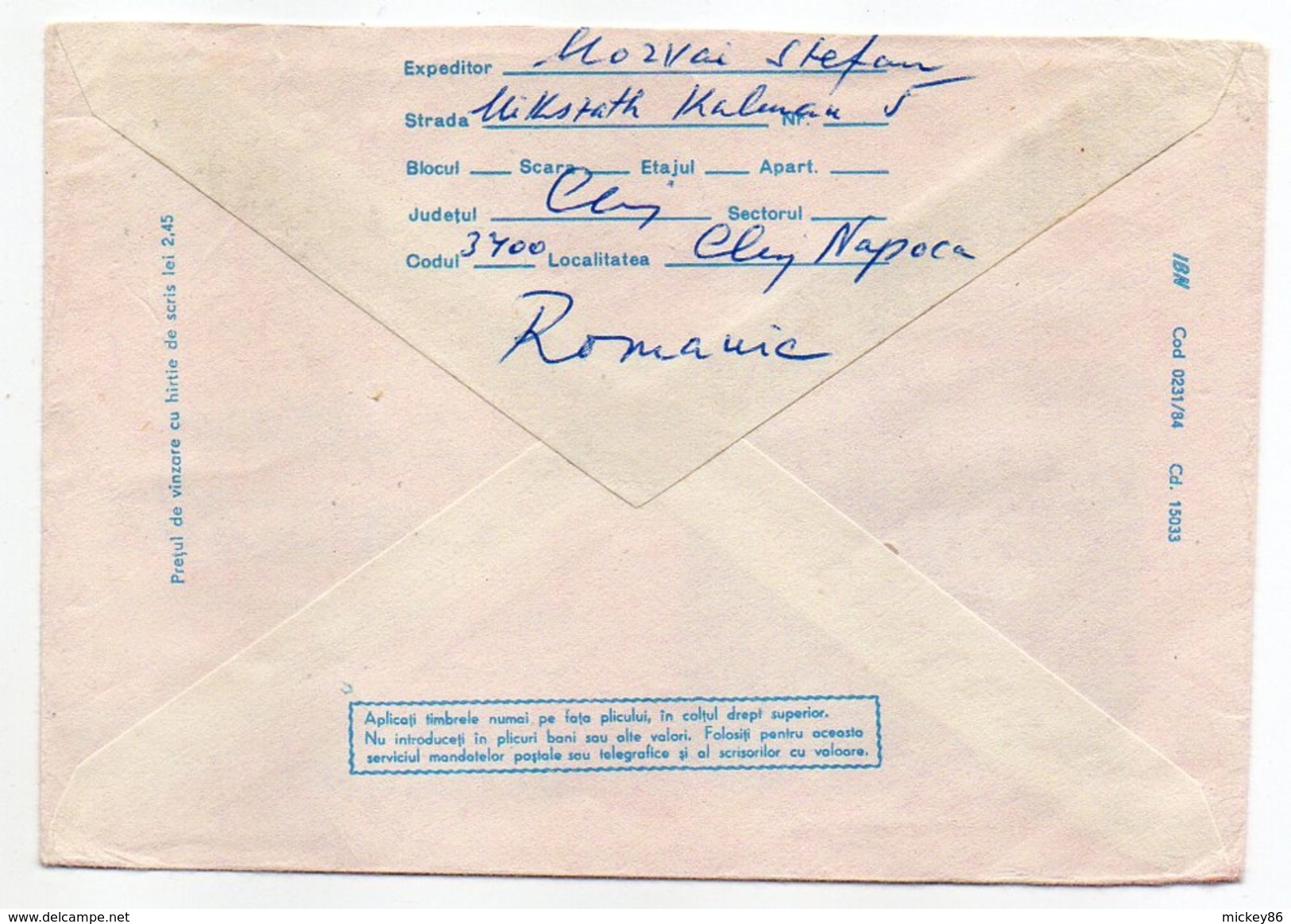 Roumanie-1985-Lettre De CLUJ-NAPOCA Pour ASNIERES-92(France) -Entier+timbres-cachet CLUJ-VOINESTI DIMBOVITA - Briefe U. Dokumente