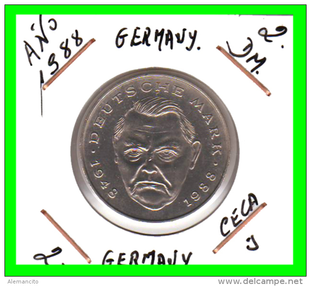 ALEMANIA ( GERMANY )  MONEDA DE 2.00 DM AÑO 1988 CECA- J . DE  LUDWIG ERHARD - CONMEMORATIVA.- NÍQUEL REVESTIDO DE COBRE - 2 Marcos