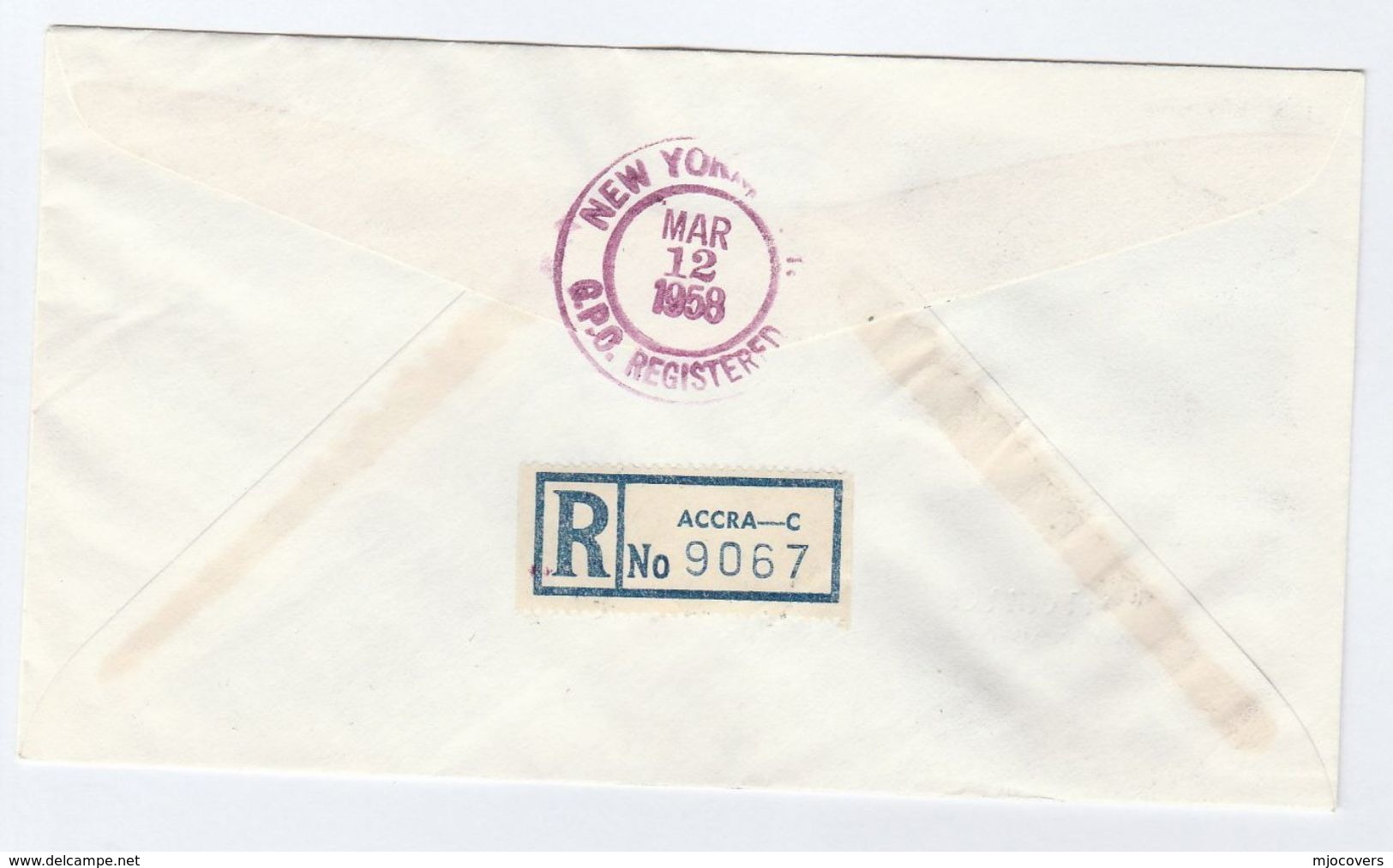 1958 Registered GHANA FDC Stamps FLAG HOTEL PARLIAMENT BIRD Cover Illus ELEPHANT To USA - Ghana (1957-...)