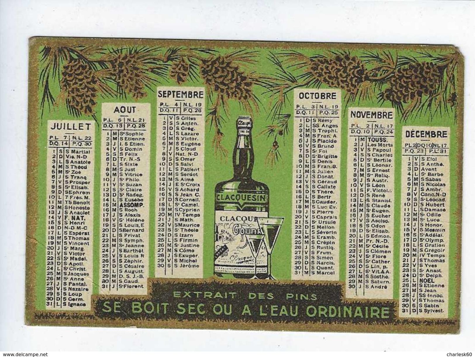 Calendrier Petit Format Année 1933 Publicité Apéritif Clacquesin - Small : 1901-20