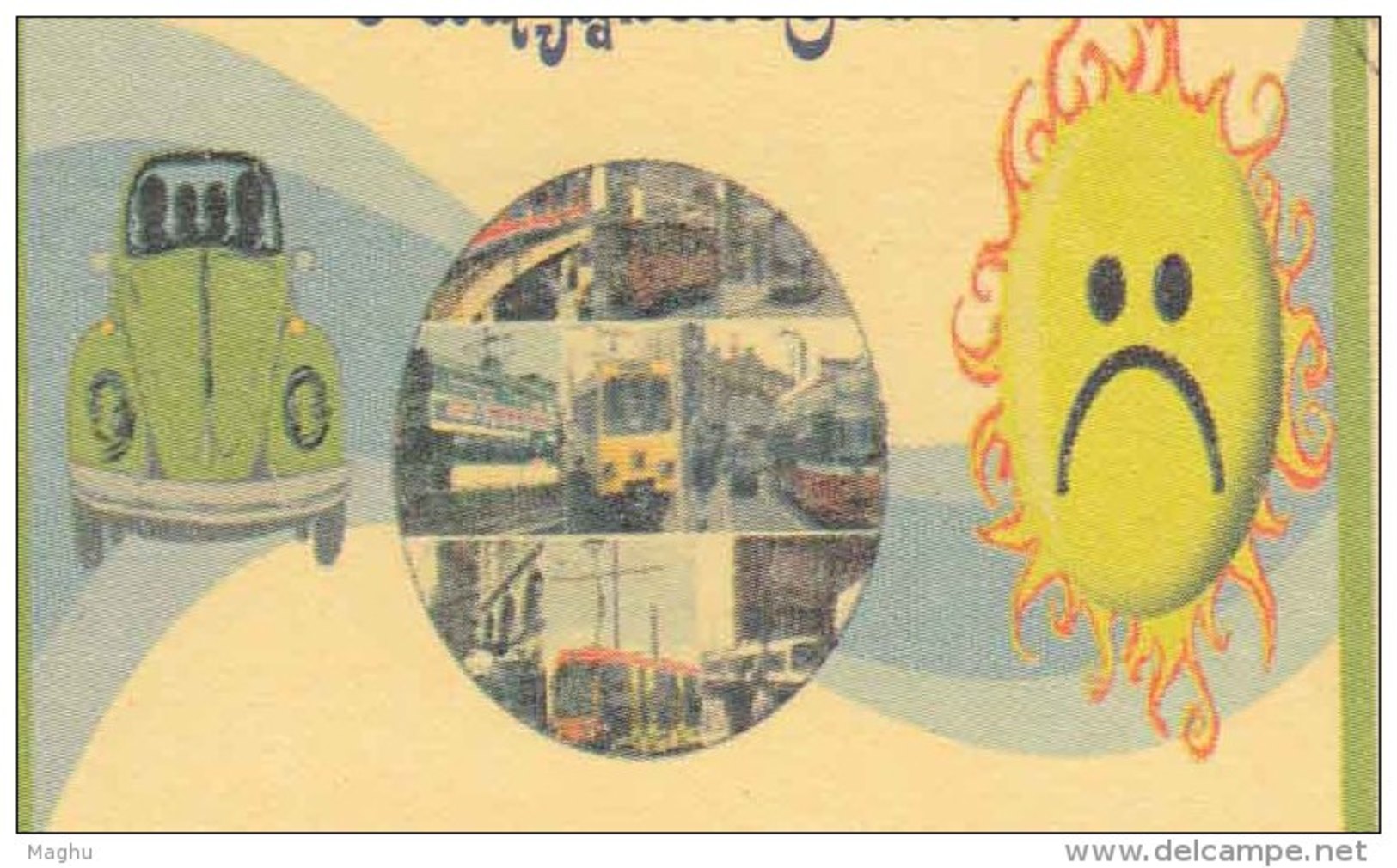 Used Postcard, Pollution Control Board, Car, Train, Tram, Transport, Astronomy Planet, Meghdoot Postcard - Milieuvervuiling