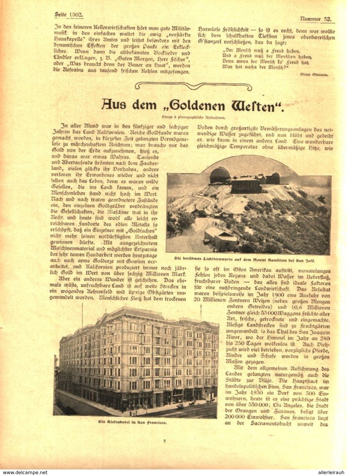 Münchner Kellerleben,  Aus Dem "Goldenen Westen" (Californien)  / Artikel, Entnommen Aus Zeitschrift/ 1902 - Otros & Sin Clasificación