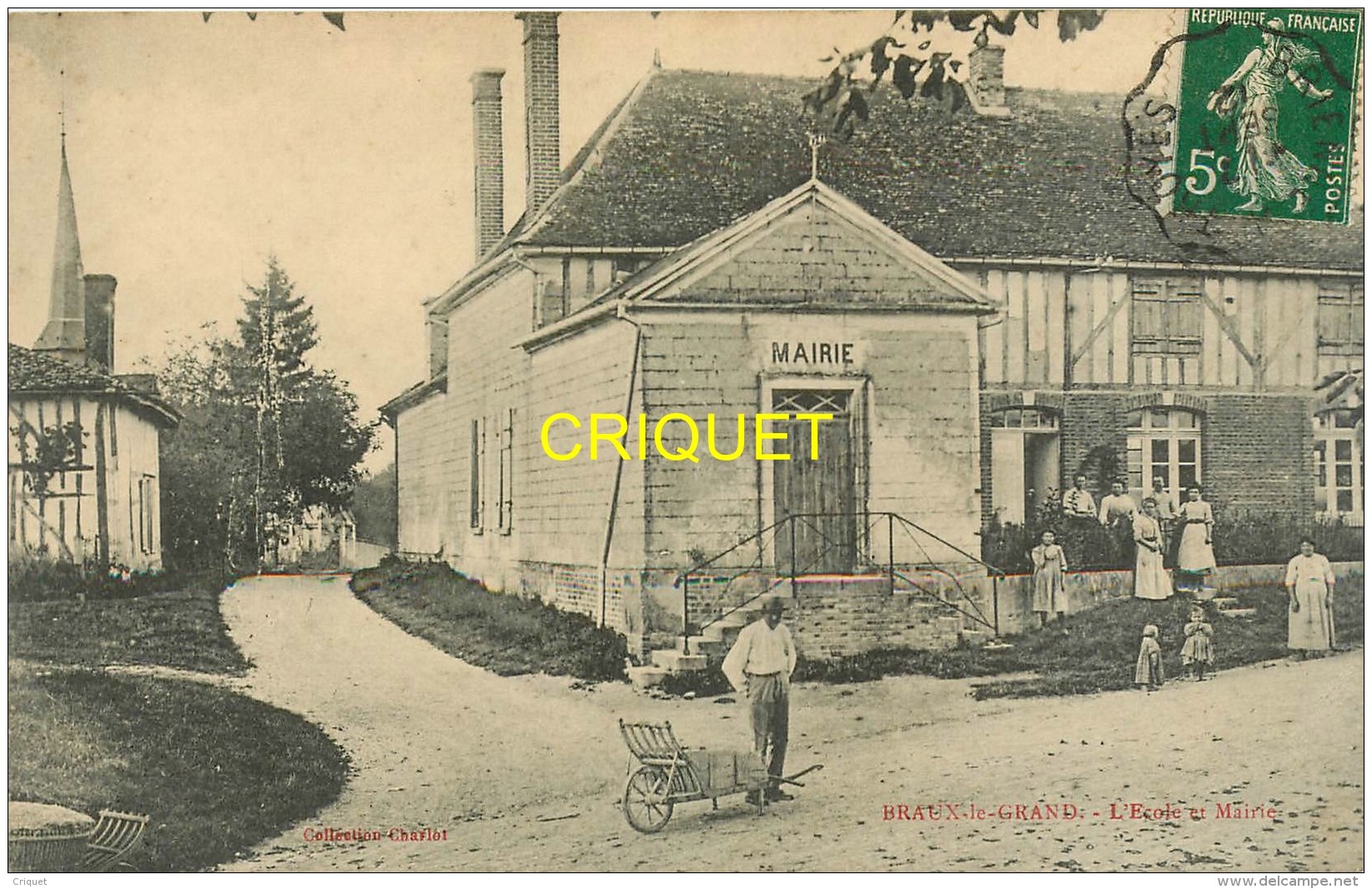 10 Braux Le Grand, Ecole Et Mairie, Animée, Groupe De Femmes Et Enfants, Homme Avec Brouette..., Affranchie 1912 - Autres & Non Classés