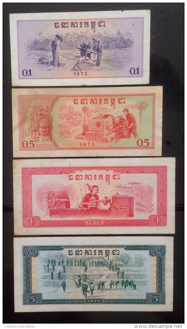 Full Set 7 Cambodia Cambodge Pol Pot Khmer Rouge Regime Banknotes 1975 - P#18-24 - Cambodia