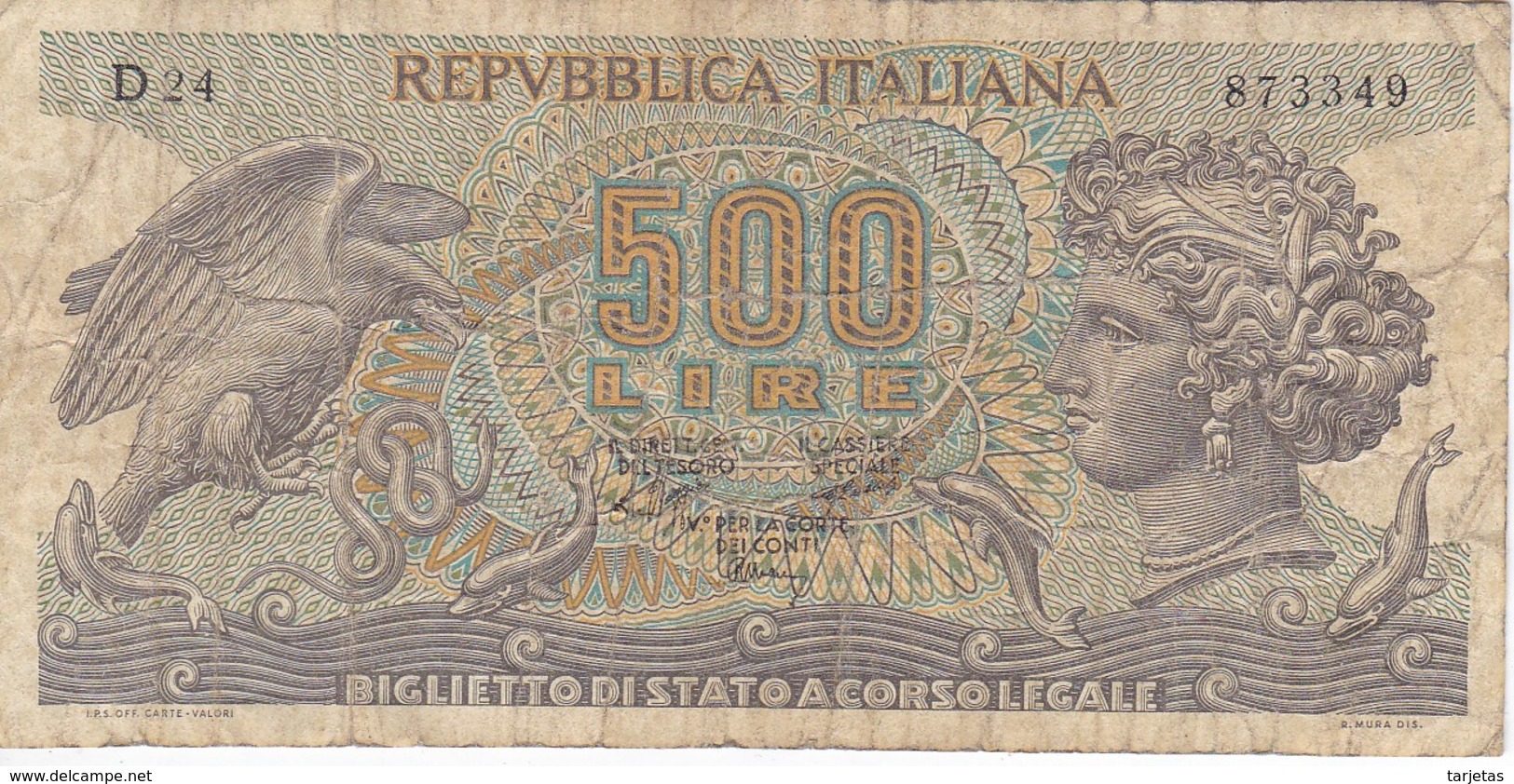 BILLETE DE ITALIA DE 500 LIRAS DEL AÑO 1970 -MEDUSA  (BANKNOTE) - 500 Liras