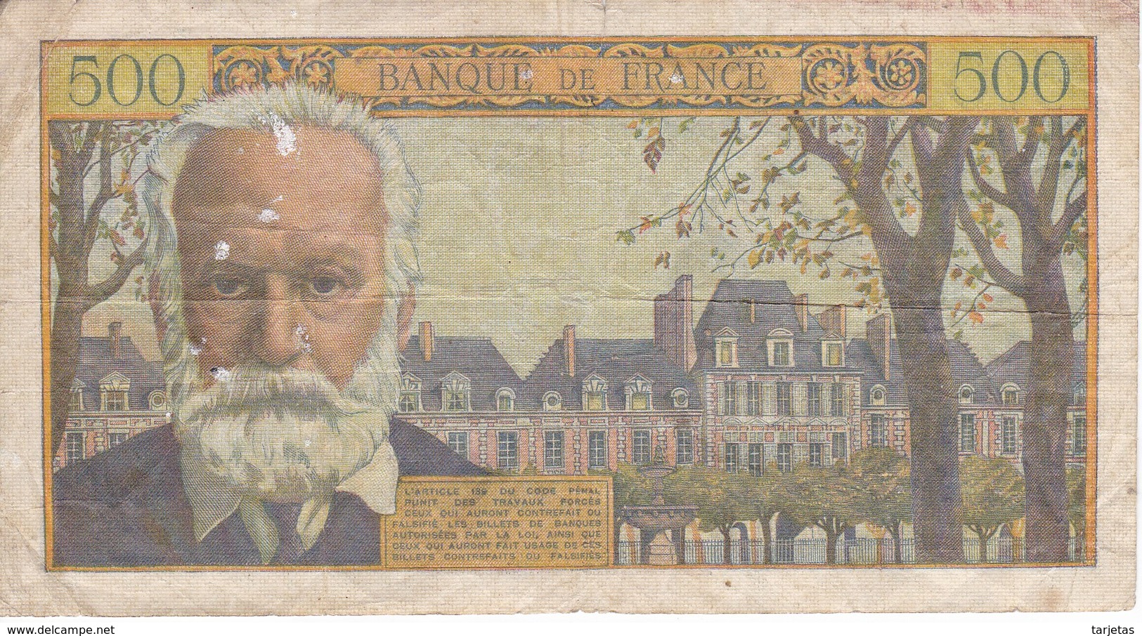 BILLETE DE FRANCIA DE 500 FRANCOS DEL 7-2-1957 DE VICTOR HUGO  (BANKNOTE) - 500 F 1954-1958 ''Victor Hugo''