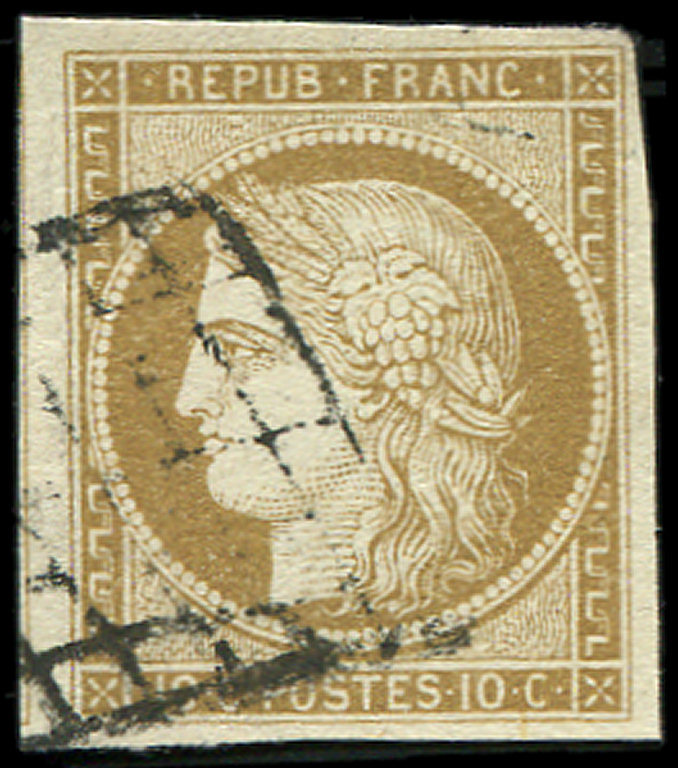 EMISSION DE 1849 -  1    10c. Bistre Jaune, Obl. GRILLE, TB - 1849-1850 Cérès