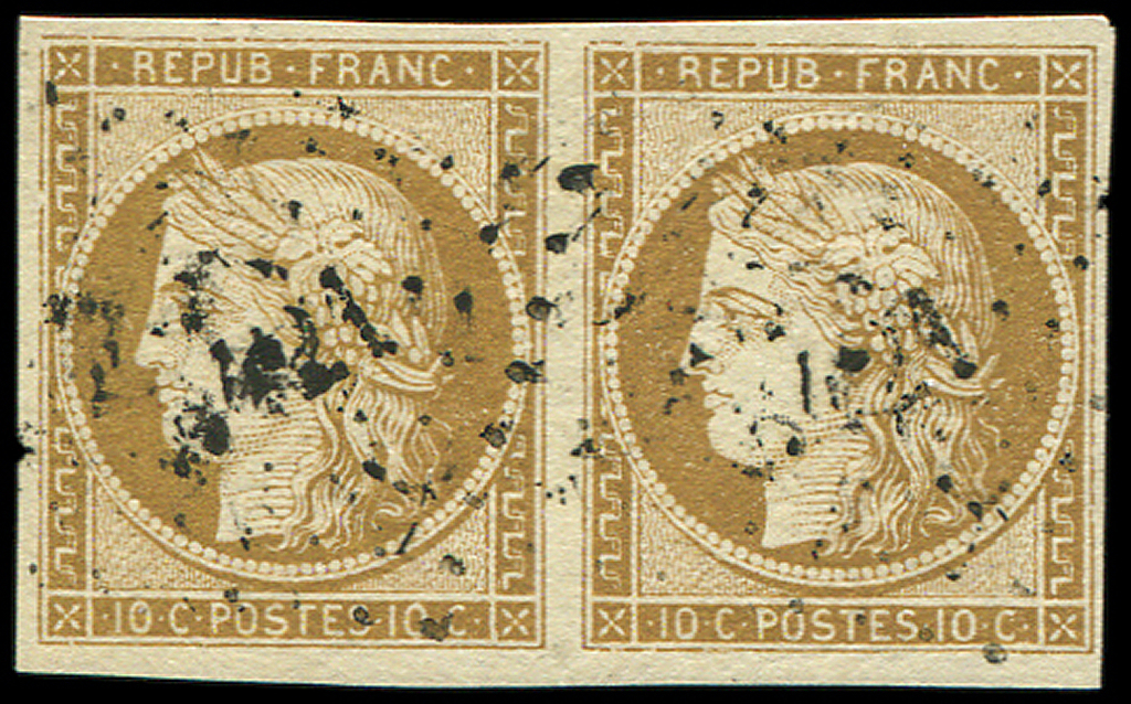 EMISSION DE 1849 -  1a   10c. Bistre Brun, PAIRE Obl. PC, TB - 1849-1850 Cérès