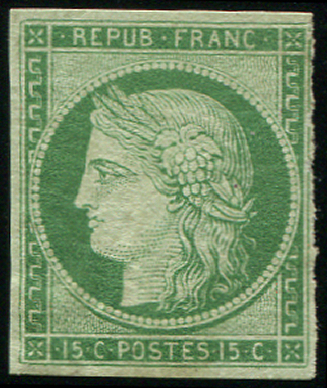 * EMISSION DE 1849 - *    2    15c. Vert, 2 Cl., Filet De Droite Touché En Trois Points, B/TB. C - 1849-1850 Cérès