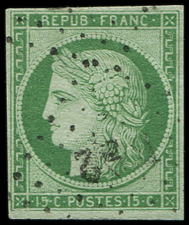 EMISSION DE 1849 -  2    15c. Vert, Obl. Los., Frappe Légère, TB. S - 1849-1850 Cérès