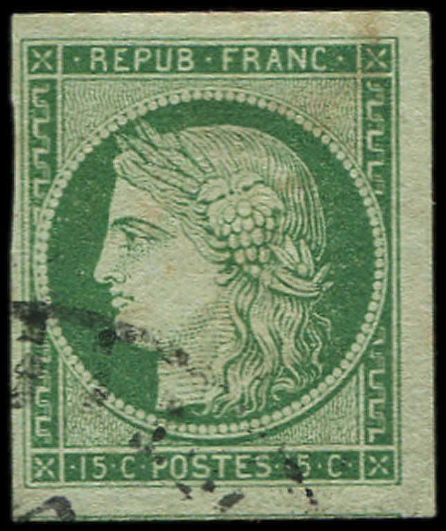 EMISSION DE 1849 -  2    15c. Vert, Obl. Càd De Transit Américain, 3 Grandes Marges, TTB - 1849-1850 Cérès