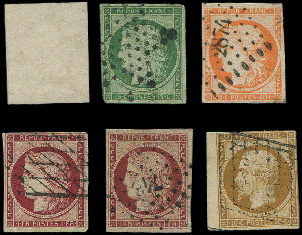 EMISSION DE 1849 -  2    15c. Vert + N°5 40c. Orange + N°6 1f. Carmin (2) Et N°9 10c. Bistre Jaune, Tous Obl., 2ème Choi - 1849-1850 Cérès