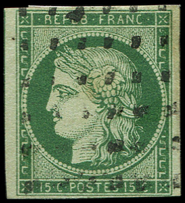 EMISSION DE 1849 -  2b   15c. Vert FONCE, Obl. GROS POINTS, TB - 1849-1850 Cérès