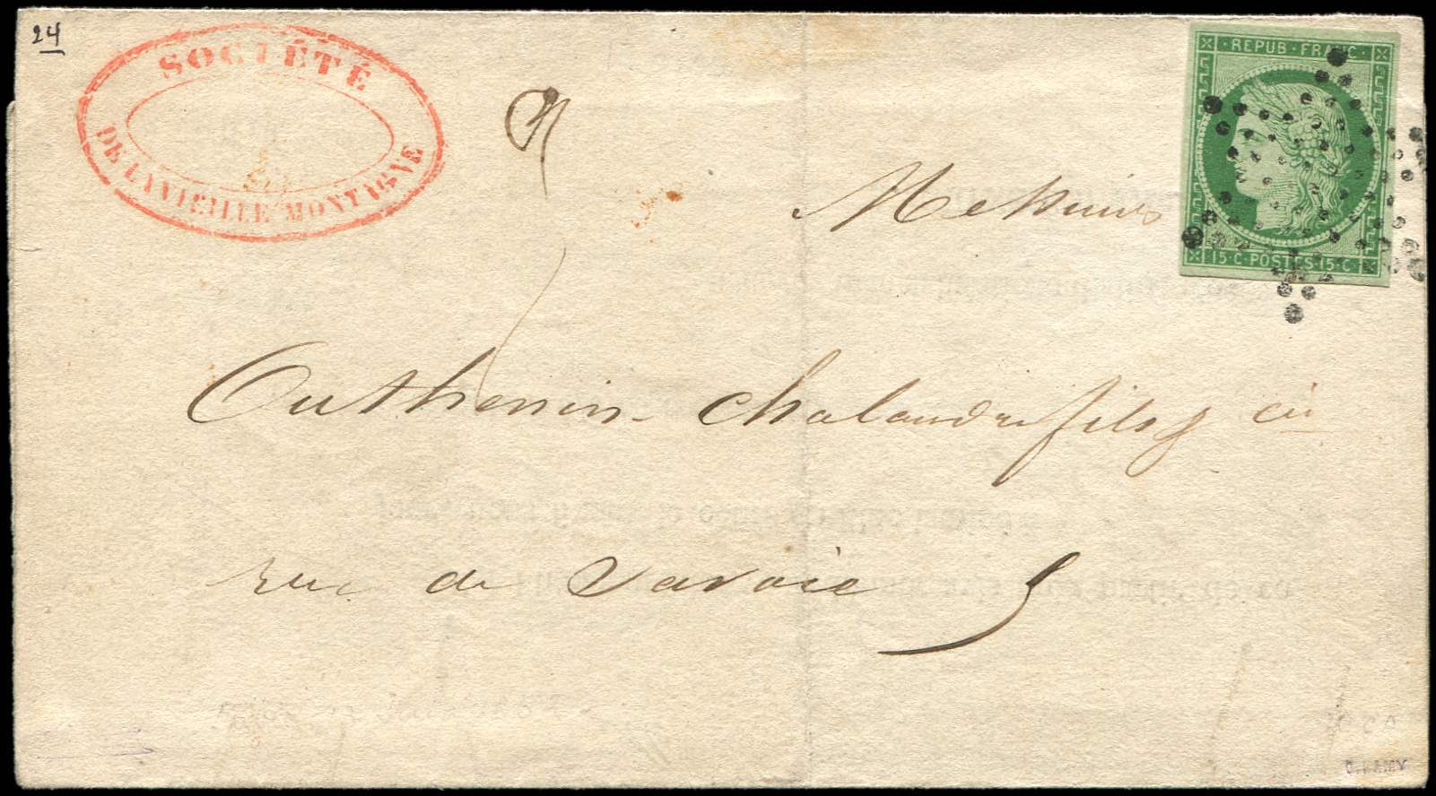 Let EMISSION DE 1849 - Let  2    15c. Vert, Obl. ETOILE S. LAC Du 12/6/52, TTB - 1849-1850 Cérès