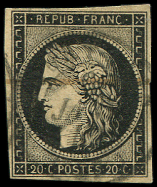 EMISSION DE 1849 -  3    20c. Noir Sur Jaune, Obl. PLUME Et Càd T15 9 JANV 49, TB - 1849-1850 Cérès