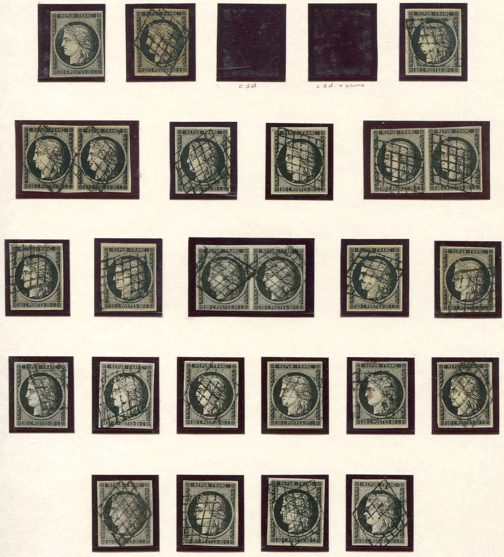 EMISSION DE 1849 -  3    20c. Noir Sur Jaune Et Sur Blanc, 19 Unités Et 3 Paires Obl. GRILLE (sf. Un Nsg), TB - 1849-1850 Cérès