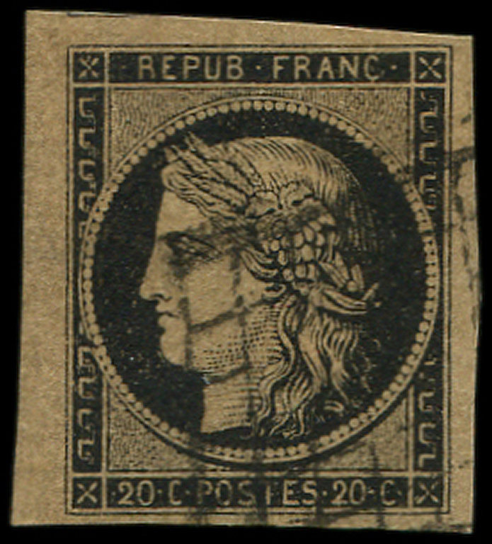 EMISSION DE 1849 -  3g   20c. Noir Sur CHAMOIS FONCE, Obl. GRILLE, Belles Marges, TTB - 1849-1850 Cérès