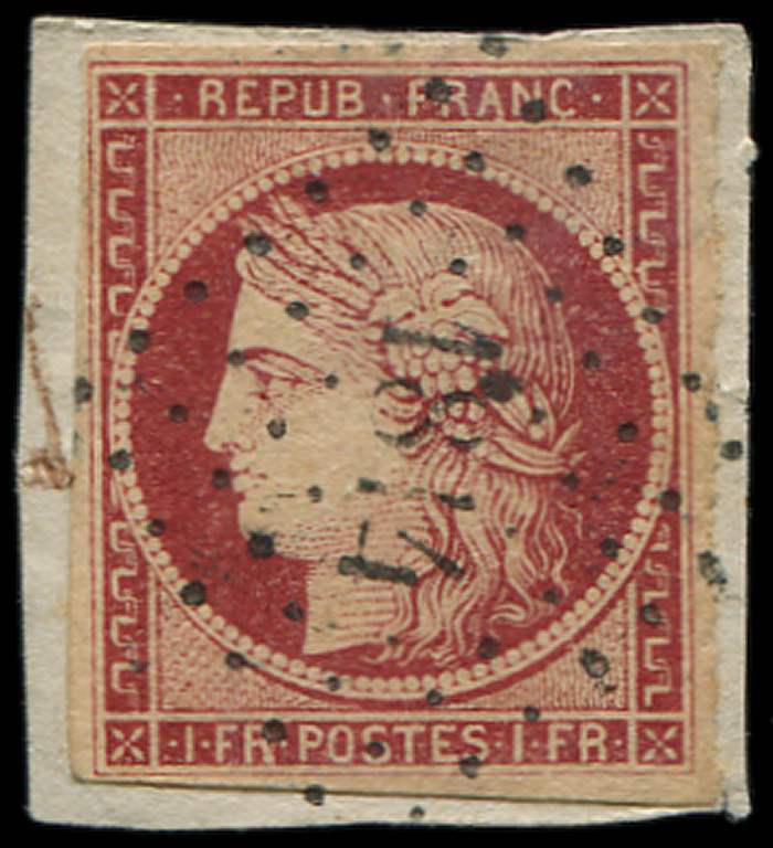 EMISSION DE 1849 -  6     1f. Carmin, Oblitéré PC 1814 Sur Fragment, TB. S - 1849-1850 Cérès