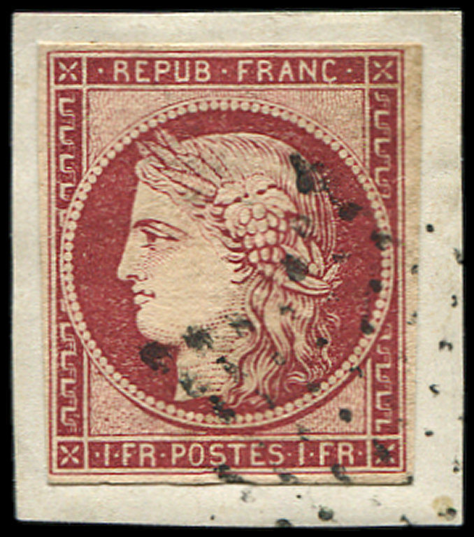 EMISSION DE 1849 -  6     1f. Carmin, Oblitéré ETOILE Sur Fragment, Frais Et TB - 1849-1850 Cérès