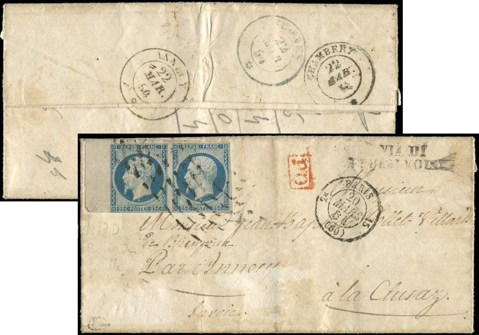 Let PRESIDENCE - Let  10   25c. Bleu, PAIRE Bdf Obl. ROULETTE De POINTS CARRES Sur LAC, Càd PARIS 2° 15, 20/3/51, Arr. E - 1852 Louis-Napoléon